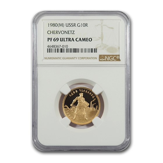 1980 Russia Gold 10 Roubles Chervonetz PF-69 NGC 1980 Russia Gold 10 Roubles Chervonetz PF-69 NGC